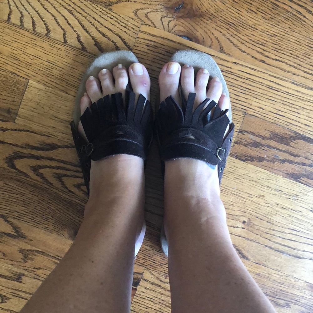 Blowfish sueded fringe sandals